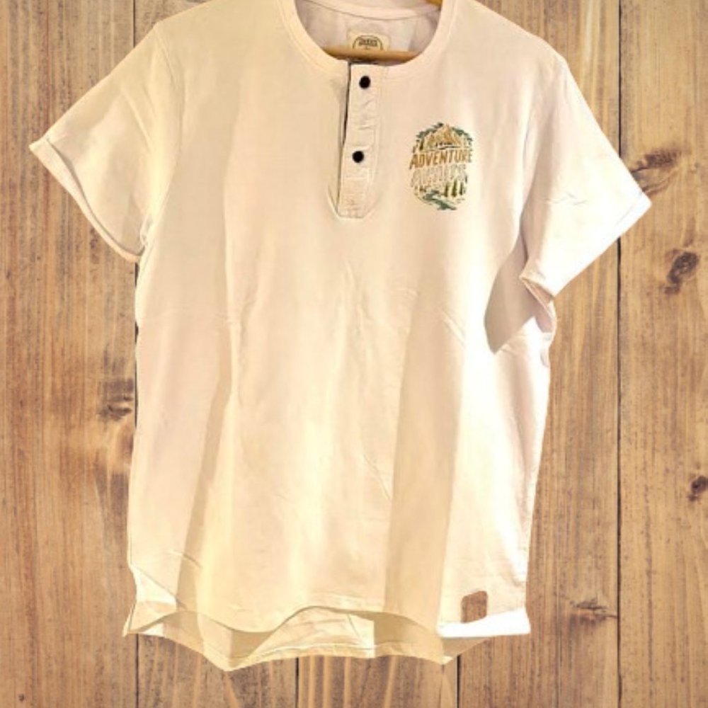 Adventure Mens cotton Henley from Casa De Loca Collections. Free Shipping